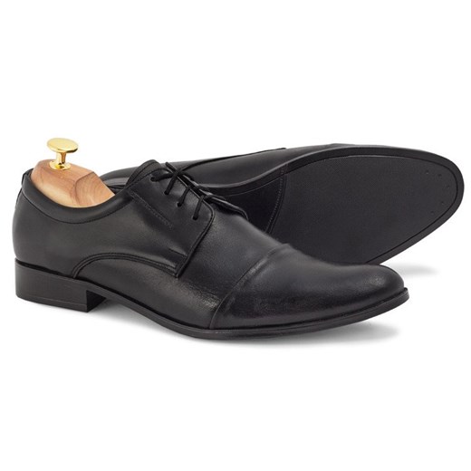 Skórzane buty garniturowe z nakładanym noskiem Adrien czarne Brilu 40 promocja brilu.pl