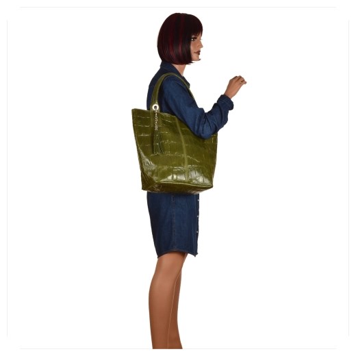 Shopper bag Vezze zielona skórzana na ramię 