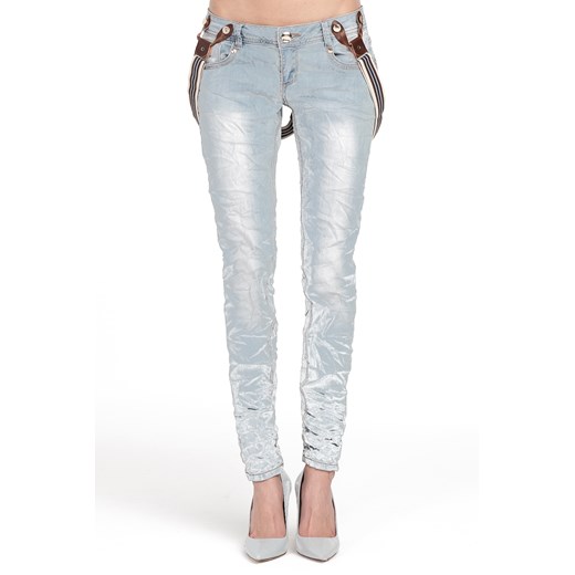 Szaro-jeansowe spodnie z szelkami