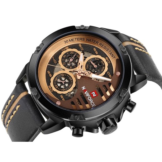 ZEGAREK MĘSKI NAVIFORCE - NF9110 (zn047c) - black/rosegold - Czarny || Beżowy Naviforce TAYMA