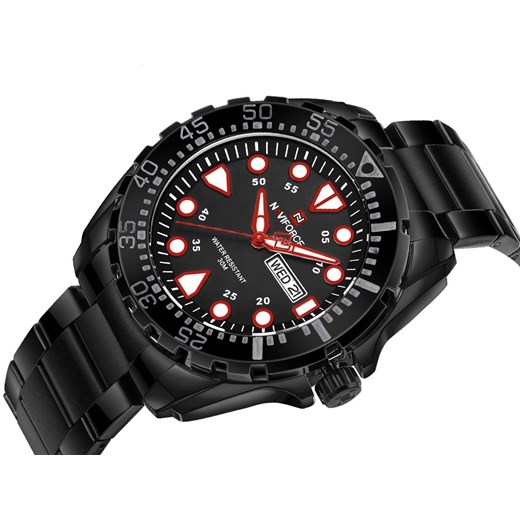 ZEGAREK MĘSKI NAVIFORCE - NF9105 (zn058b) - black/red - Czarny Naviforce TAYMA