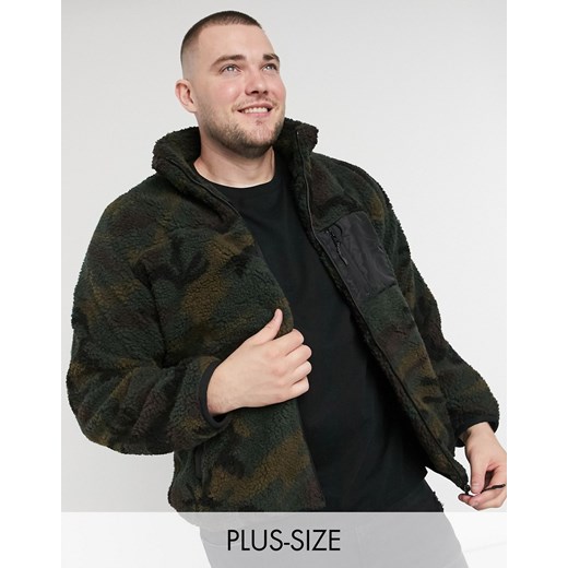 Brave Soul Plus – Pluszowa kurtka z suwakiem, wzorem moro i wstawką-Zielony Brave Soul XXXL okazyjna cena Asos Poland