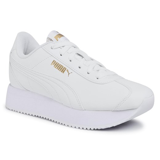 Buty sportowe damskie sneakersy młodzieżowe wiązane białe na platformie 