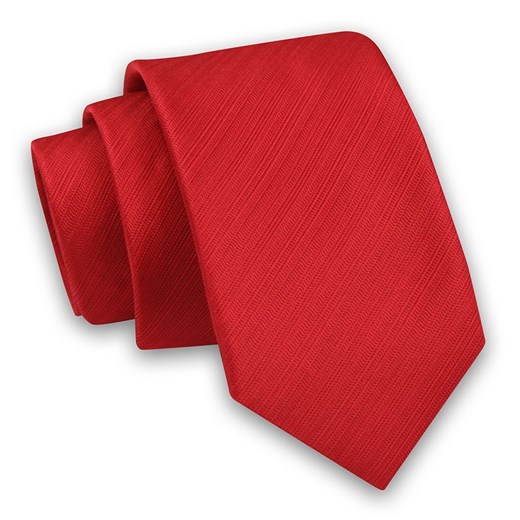 Czerwony Elegancki Męski Krawat -Angelo di Monti- 6 cm, w Tłoczony Wzór w Paski, Jednokolorowy KRADM1804 Angelo Di Monti JegoSzafa.pl