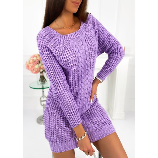 Sweter warkocz - F762A liliowy Ifriko.pl Uniwersalny ifriko.pl