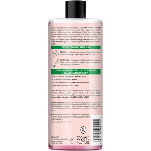 AA SUPER FRUITS&HERBS szampon wzmacniający włosy suche i łamliwe opuncja&amarantus 500 ml Oceanic_sa Oceanic_SA