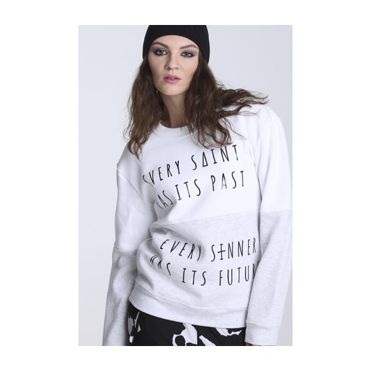 Dwukolorowa Bluza / Sweatshirt "Sinner Vs Saint" White&Grey mustache-pl fioletowy nadruki