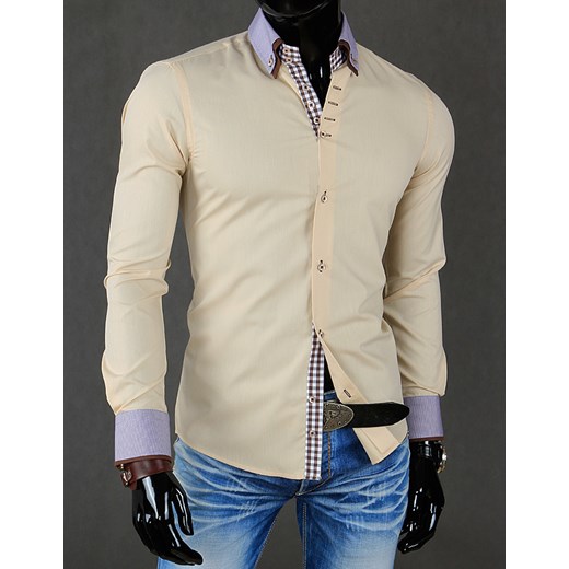Koszula z długim rękawem (dx0451) dstreet bezowy bawełniane