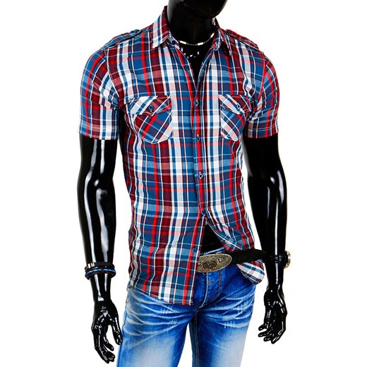Koszula z krótkim rękawem (kx0039) - Bordowy dstreet niebieski bawełniane