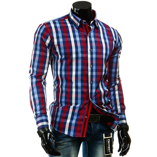 Koszula z długim rękawem (dx0428) - Czerwony dstreet niebieski bawełniane