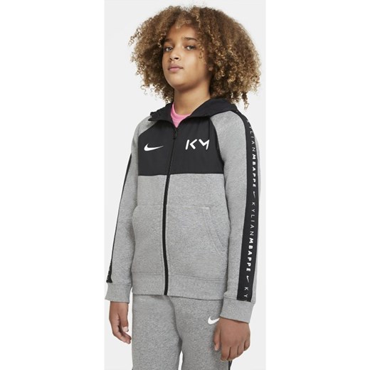 Rozpinana dzianinowa bluza piłkarska z kapturem dla dużych dzieci Kylian Mbappé - Szary Nike M Nike poland