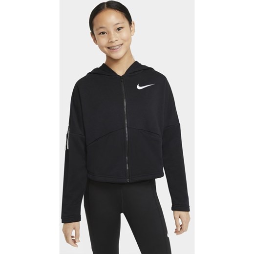 Rozpinana bluza treningowa z kapturem dla dużych dzieci (dziewcząt) Nike - Czerń Nike S Nike poland