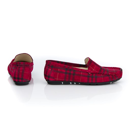 mokasyny damskie - skóra naturalna - model  001 – kolor czarno-czerwona kratka Zapato 40 zapato.com.pl