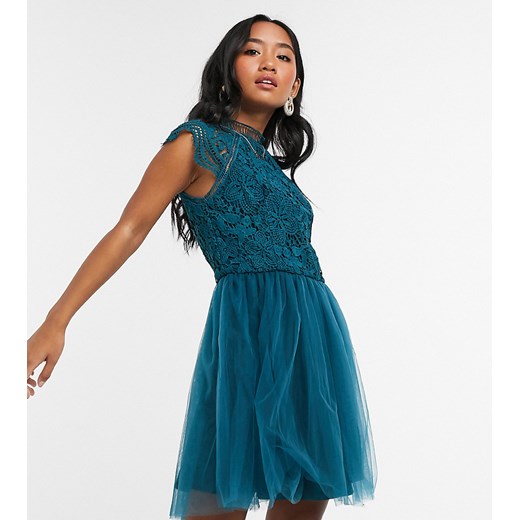 Chi Chi London Petite – Turkusowa sukienka mini z golfem-Zielony Chi Chi London Petite 36 okazyjna cena Asos Poland