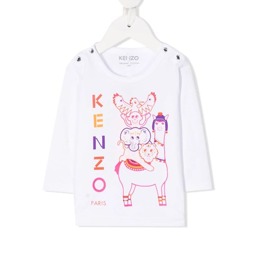 Biała koszulka ze zwierzęcym wzorem 0-2 lat Kenzo Kids 9 MC Moliera2.com