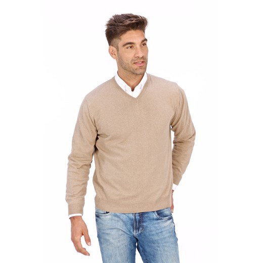 Sweter męski szpic beżowy 100% bawełna- regular Lanieri Fashion Lanieri.pl