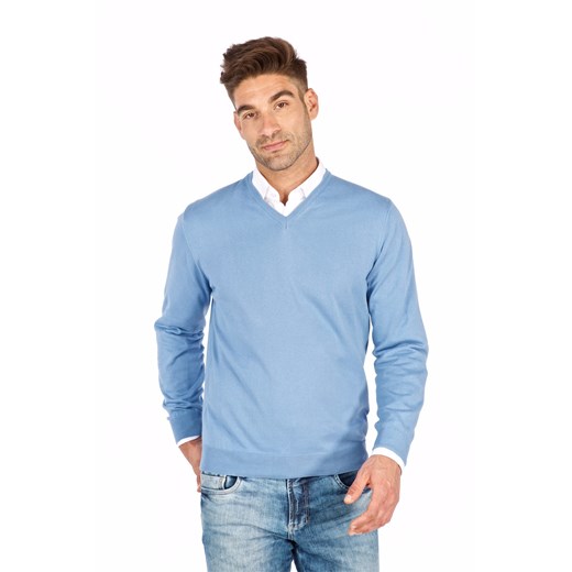Sweter męski szpic jasny niebieski 100% bawełna - regular Lanieri Fashion Lanieri.pl