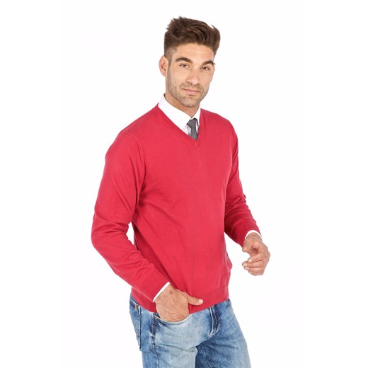 Sweter męski szpic malinowy 100% bawełna - regular Lanieri Fashion Lanieri.pl