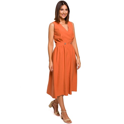 S224 Sukienka bez rękawów z rozkloszowanym dołem - pomarańczowa ze sklepu Świat Bielizny w kategorii Sukienki - zdjęcie 92527984