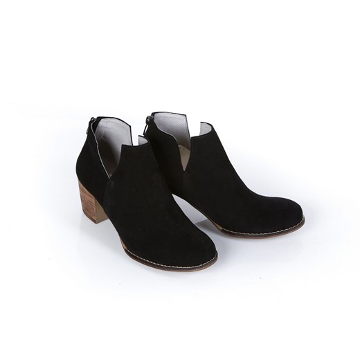 wycięte botki na słupku - skóra naturalna - model 501 - kolor czarny welur Zapato 40 zapato.com.pl