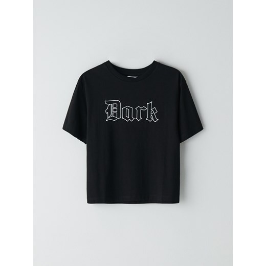 Cropp - Koszulka z kontrastowym napisem - Czarny Cropp XS Cropp