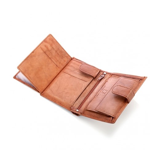 Koniakowy skórzany klasyczny męski portfel z patką - bag street Bag Street GENTLE-MAN