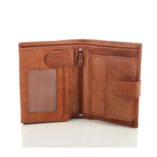 Koniakowy skórzany klasyczny męski portfel z patką - bag street Bag Street GENTLE-MAN