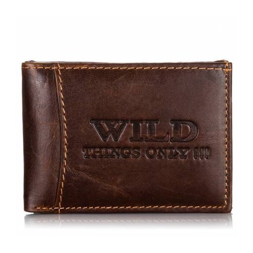 Minimalistyczny portfel męski ze skóry naturalnej slim wallet wild 5512 brązowy - wild Wild GENTLE-MAN