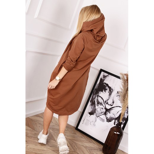 Sukienka Ptakmoda.com z długim rękawem beżowa mini bez wzorów na spacer dresowa