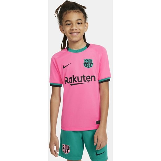 Koszulka piłkarska dla dużych dzieci FC Barcelona Stadium 2020/21 (wersja trzecia) - Różowy Nike L Nike poland