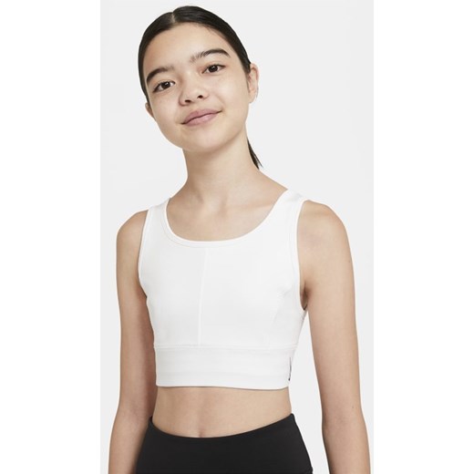 Stanik sportowy o wydłużonym kroju dla dużych dzieci (dziewcząt) Nike Swoosh Luxe - Biel Nike M Nike poland