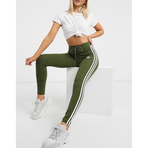 adidas Originals – Adicolor – Zielone legginsy z wysokim stanem, trzema paskami i troczkami w pasie-Zielony 50 Asos Poland