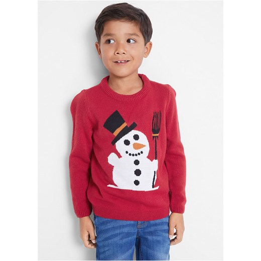 Sweter chłopięcy bożonarodzeniowy z motywem bałwanka | bonprix Bonprix 104/110 bonprix