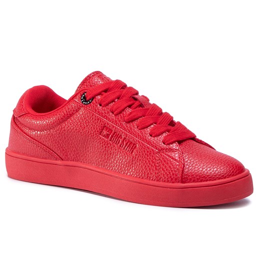 Buty sportowe damskie BIG STAR czerwone płaskie ze skóry ekologicznej sznurowane 
