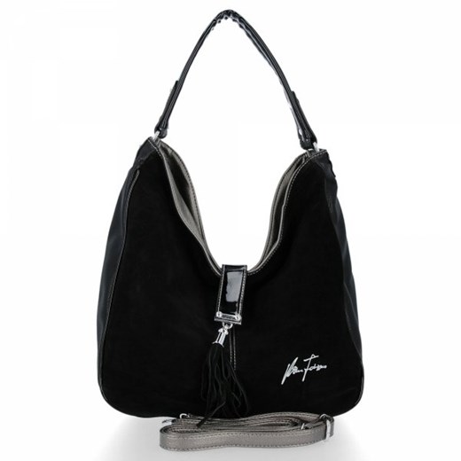 Shopper bag czarna Velina Fabbiano na ramię zamszowa elegancka 