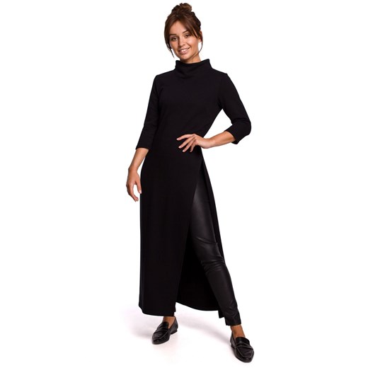 B163 Długa tunika z rozcięciem - czarna ze sklepu Świat Bielizny w kategorii Sukienki - zdjęcie 93048564