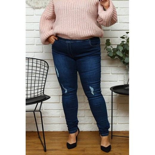 Spodnie jeans przecierane granat rurki guma w pasie Plus Size karko.pl