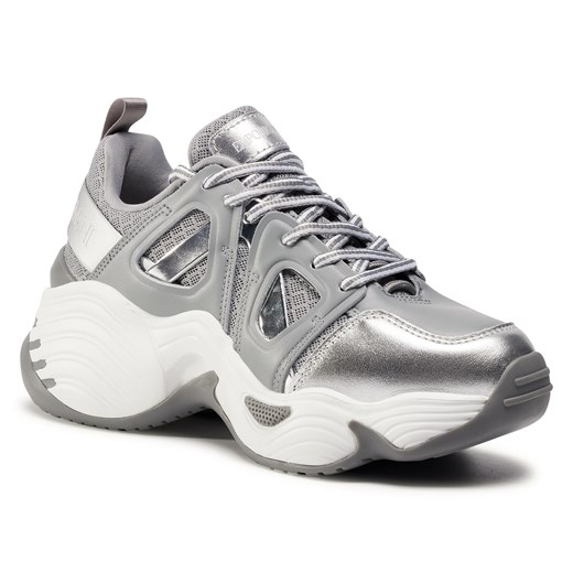 Buty sportowe damskie sneakersy młodzieżowe srebrne wiązane gładkie na platformie 