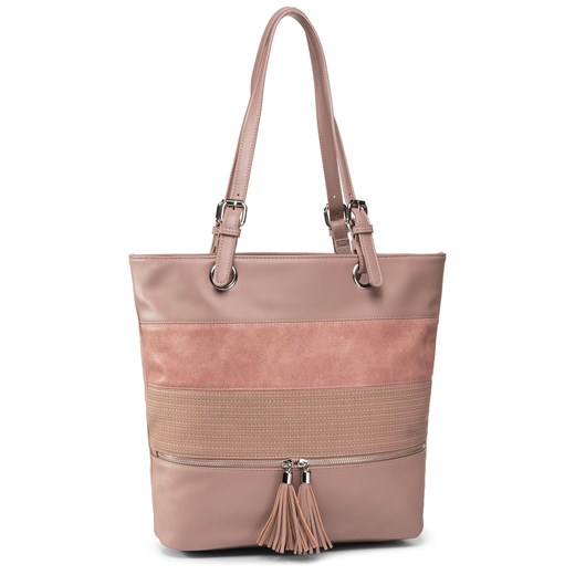 Shopper bag różowa z frędzlami duża elegancka matowa 