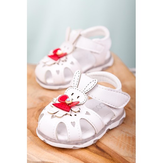 Białe sandały niemowlęce niechodki na rzep z króliczkami Casu X806A Casu 18 Casu.pl