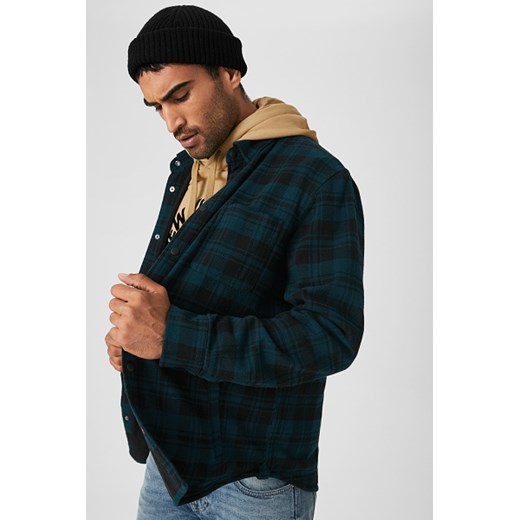 C&A Koszula flanelowa-Regular Fit-kołnierzyk kent-w kratę, Niebieski, Rozmiar: S XXL C&A