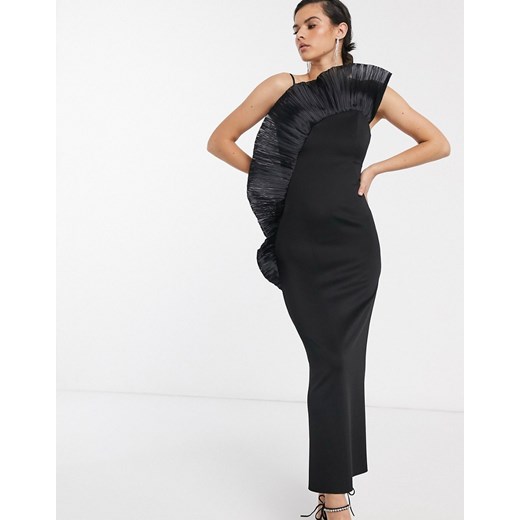 ASOS DESIGN – Premium – Sukienka maxi z plisowanym detalem z tiulu w kolorze czarnym 44 Asos Poland