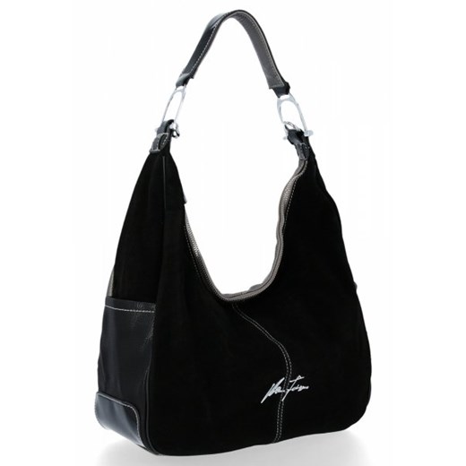 Shopper bag Velina Fabbiano na ramię czarna zamszowa bez dodatków glamour 