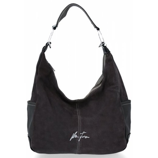 Shopper bag Velina Fabbiano na ramię zamszowa bez dodatków ze skóry ekologicznej mieszcząca a4 