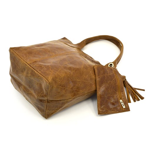 Shopper bag Vera Pelle w stylu boho brązowa do ręki 