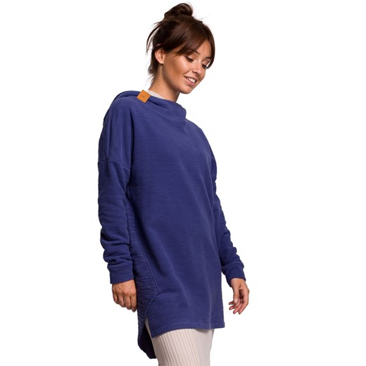 B176 Bluza z zaokrąglonym dołem i kapturem - indygo ze sklepu Świat Bielizny w kategorii Bluzy damskie - zdjęcie 93354671
