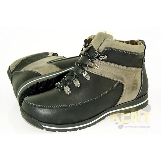 KENT 350 CZARNO-SZARE - Zimowe buty skórzane w stylu Timberland sklep-obuwniczy-kent szary miękkie