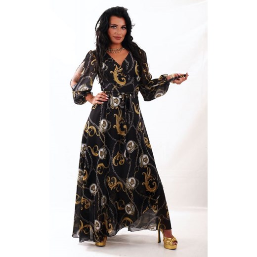 Sukienka Oscar Fashion z szyfonu z dekoltem w serek maxi 
