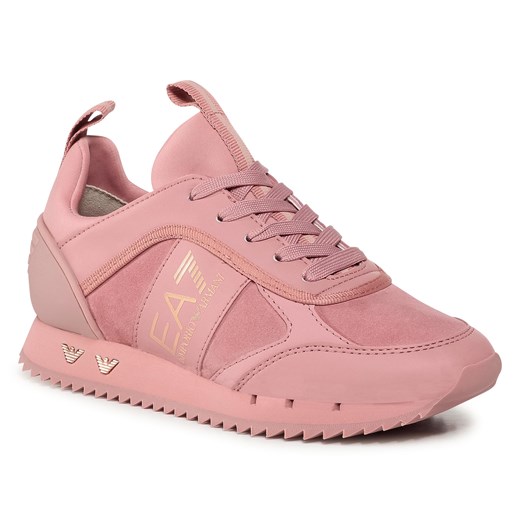 Różowe buty sportowe damskie Emporio Armani płaskie ze skóry ekologicznej 
