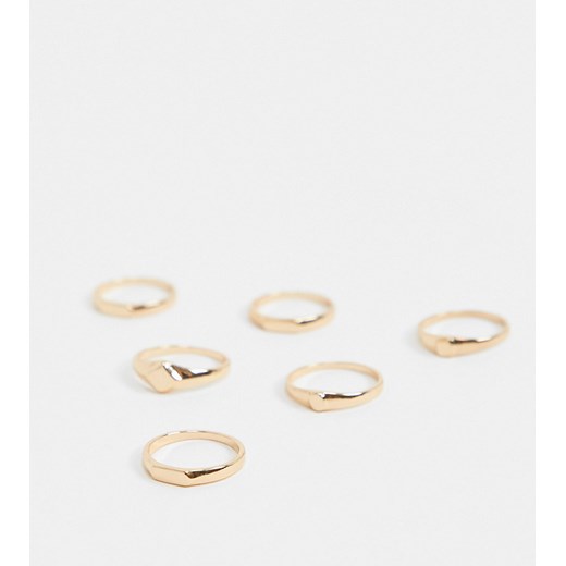 ASOS DESIGN Curve – Zestaw 6 pierścionków-sygnetów o różnych kształtach w złotym kolorze S / M Asos Poland